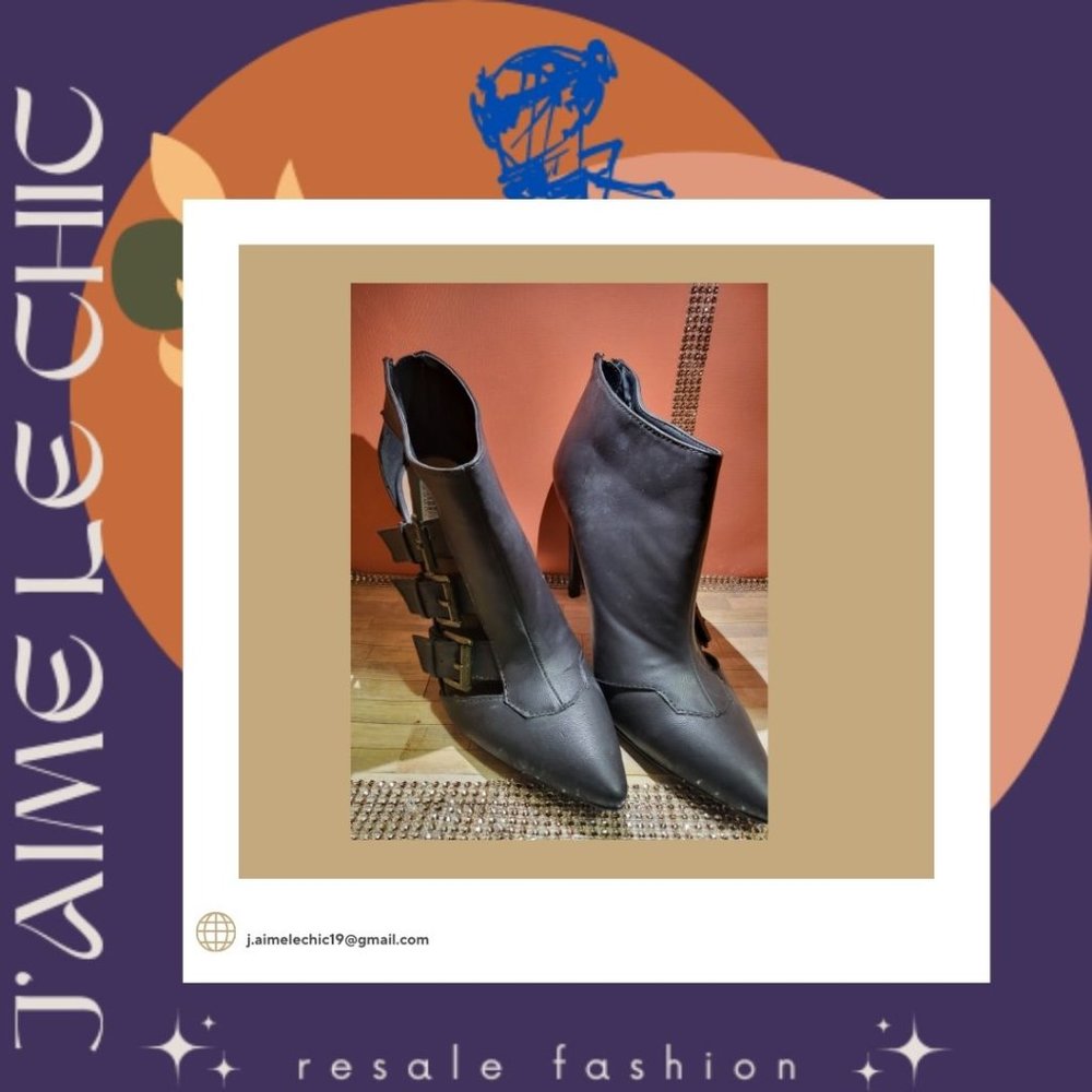 Michael Antonio  Black Ankle Boots w/ Buckle Sides Design with Zip-Up Back